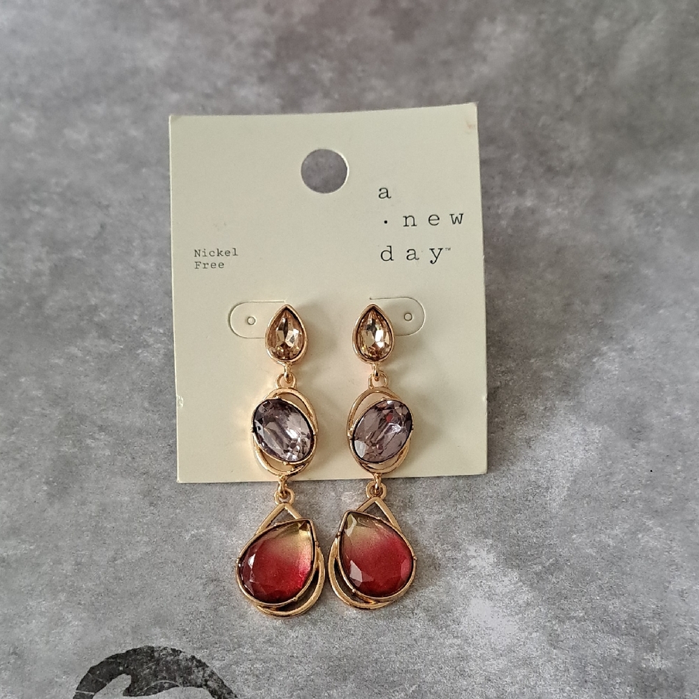 A New Day Gold and Red Drop Earrings